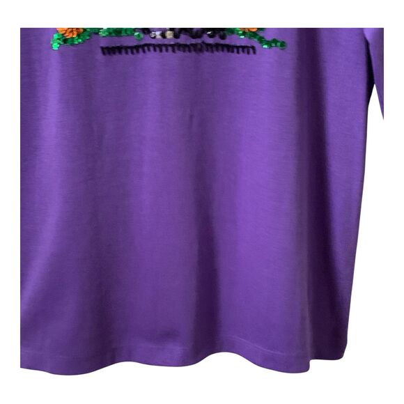 Women's Halloween T-Shirt LARGE Purple Haunted House Beaded Sequins Long Sleeve - Picture 10 of 16